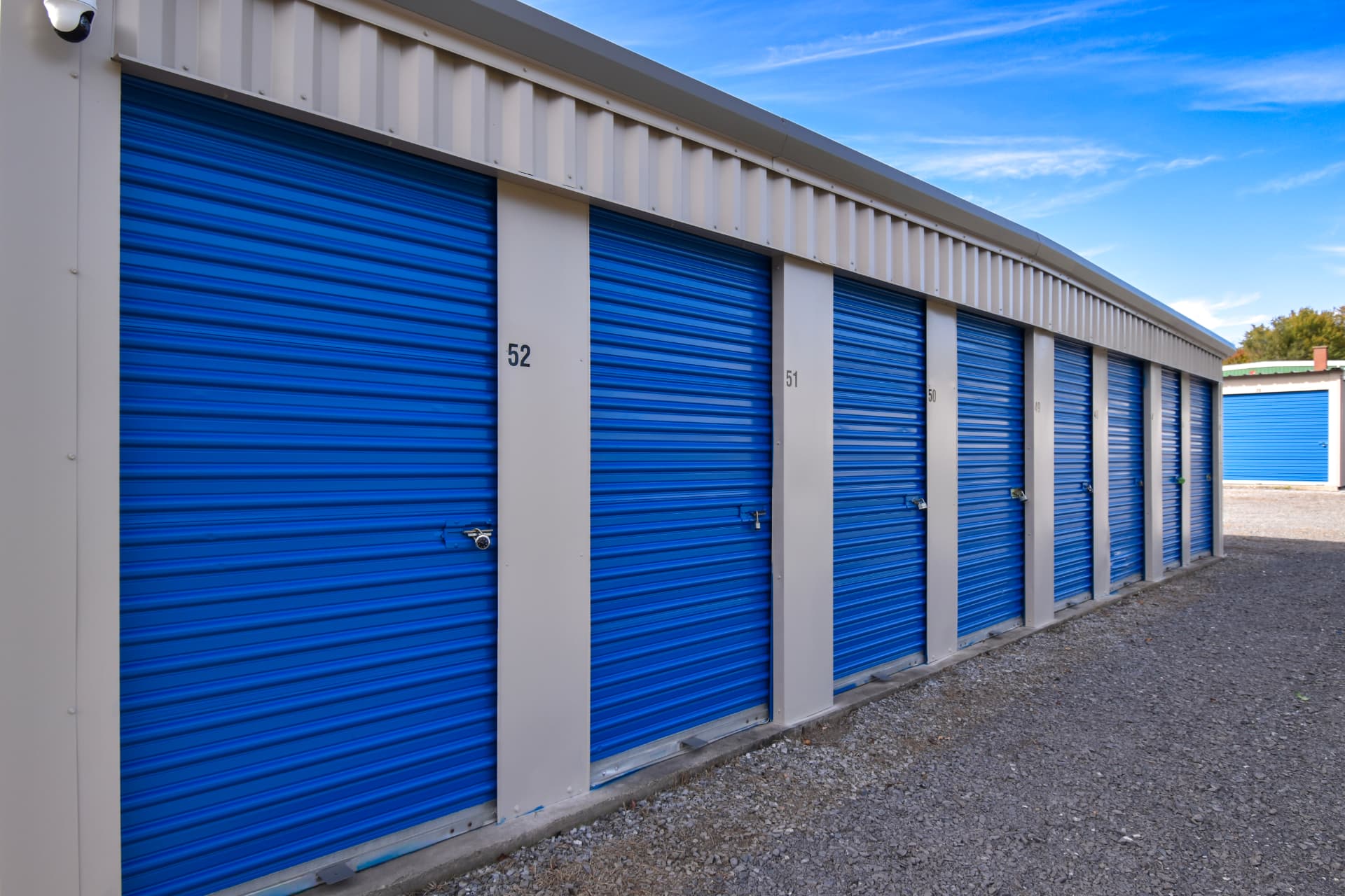 A closer original view of the blue storage doors after the work.